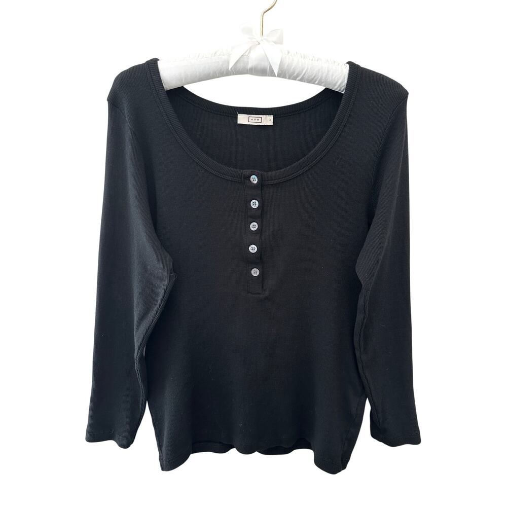 AYR | High Roller Henley Black Pima Cotton Modal Ribbed Top Basic | Large
